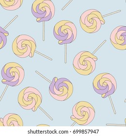 Lollipop seamless pattern. Drawing for prints on t-shirts and bags, stationary or poster, background, packaging and advertising