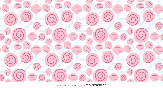 lollipop seamless pattern flat design. sweet candy on stick illustration for candy shop packaging or party supplies. simple vector. pattern with white background.