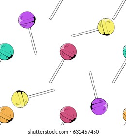Lollipop seamless pattern isolated on white background. Candy in pop art style. Vector