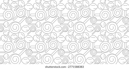 lollipop seamless pattern line design. sweet candy on stick illustration for candy shop packaging or party supplies. simple vector. pattern with white background.