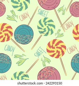 Lollipop seamless pattern, retro backgroung with sweets