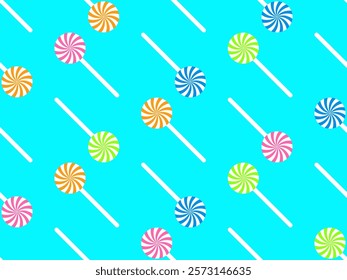 Lollipop seamless pattern. Striped round lollipop in minimalist style. Holiday design with lollipops for wrappers, covers, banners and posters. Vector illustration