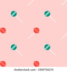 Lollipop seamless pattern. sweet candy texture. Strawberry sweets taste repeating background. Cute ornament for kids fabrics.