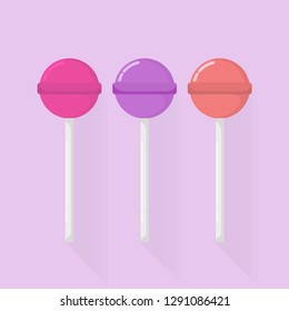 Lollipop set in flat style with shadow, vector