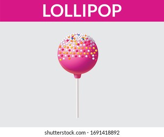 Lollipop Set, Vector Illustration. Lollipops And Sweets. Colorful Rainbow Lollipop Swirl, Round Candies On Stick Ice Cream, Cotton Candy, Chocolate, Macaroon, Biscuit, Cookies, Candy Cane, Lollipop