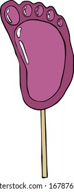 Lollipop en forma de huella. Dulces de diseño plano. Ilustración vectorial de color aislada en fondo blanco. Estilo de caricatura, doodle.