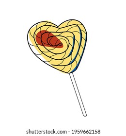 Lollipop in the shape of a heart. Vector illustration isolated.