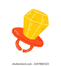 Lollipop in the shape of a ring with a diamond 00s, 2000s. Hand drawn flat cartoon element. Vector illustration