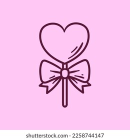 Lollipop Shaped Love and Ribbon Outline Hand Drawn Vector Cartoon Illustration on Isolated Background. Valentine Hand Drawn Vector Illustration. Valentine Logo Concept. Valentine Cartoon Style.