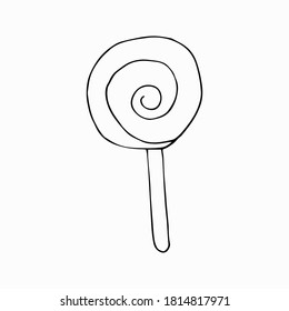 Lollipop. Single candy icon .Hand drawn vector illustration in doodle style outline drawing isolated on white background.