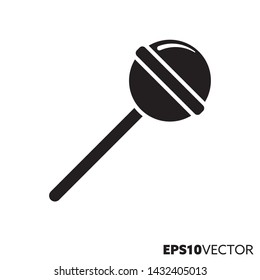 Icono negro sólido de la música Lollipop. Símbolo glifo de comida dulce y dulces duros. Ilustración vectorial plana alimentaria no saludable.