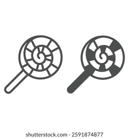 Lollipop spiral candy on stick line and solid icon, sweets candies concept. Vector graphics. Sweet lollipop candy sign on white background, outline style icon for mobile or web design