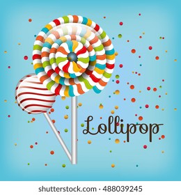 lollipop spiral colors and confetti with blue background