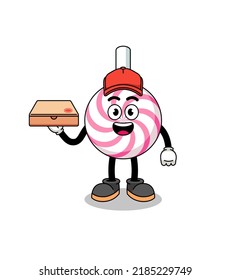 lollipop spiral illustration as a pizza deliveryman , character design