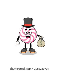 lollipop spiral mascot illustration rich man holding money sack   character design