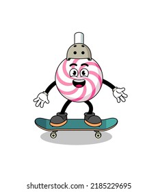 lollipop spiral mascot playing a skateboard , character design