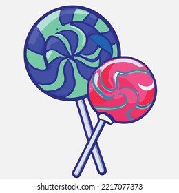 Lollipop With Spiral Rainbow Colors, Twisted Sucker Candy On Stick