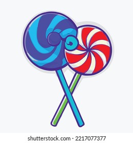 Lollipop With Spiral Rainbow Colors, Twisted Sucker Candy On Stick