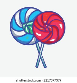 Lollipop With Spiral Rainbow Colors, Twisted Sucker Candy On Stick