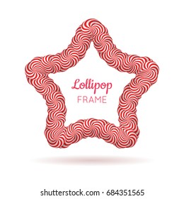 Lollipop star red frame. Professional photo border, showcasing special life events. Realistic mockup vector illustration on white background