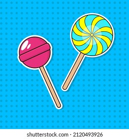 Lollipop stickers in pop art style.