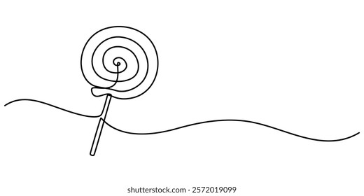  lollipop sticks vector one line continuous drawing illustration. Hand drawn linear silhouette icon. Minimal outline design element for print, banner, card, wall art poster, candy.