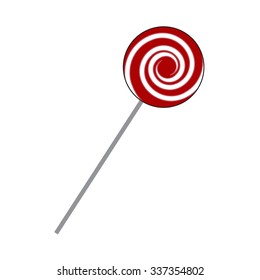 Lollipop striped in Christmas colours. Spiral sweet candy with red and white stripes. Vector illustration isolated on a white background.