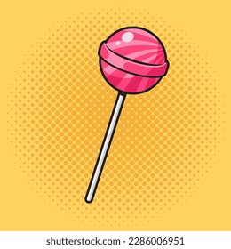 lollipop sugar candy on stick pinup pop art retro vector illustration. Comic book style imitation.