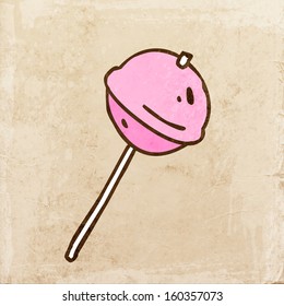 Lollipop Sweet Candy. Cute Hand Drawn Vector illustration, Vintage Paper Texture Background