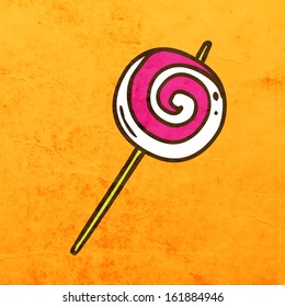 Lollipop Sweet Candy. Cute Hand Drawn Vector illustration, Vintage Paper Texture Background