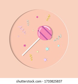 Lollipop Sweet Candy. Cute Hand Drawn Vector illustration.Pink Candy Lollipop.Vector illustration