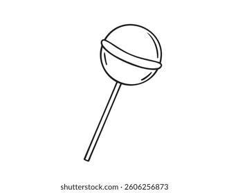 Lollipop sweet candy or lollipop on a stick doodle hand drawn icon. Outline drawing lollipop line clipart symbol. Vector illustration