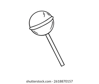 Pirulito doce doce doce doce doce ou pirulito em um ícone de mão desenhada de rabiscar de vara. Contorno de desenho pirulito linha clipart símbolo. Ilustração vetorial