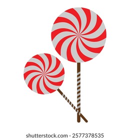 Lollipop sweet candy sugar icon set. Spiral striped colourful lollipops on brown plastic sticks isolated on background. Vector clipart icon. Lollipop sweet vector icon for web design.	
