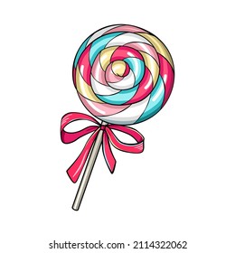 Lollipop, swirle, spiral candy with a bow