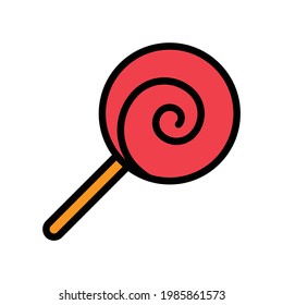 Lollipop Vector Icon in Filled Outline Style. a Lollipop is a type of sugar candy mounted on a stick. Vector illustration icon can be used for an app, website, or part of a logo.