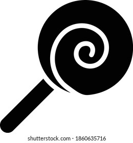 Lollipop Vector Icon in Glyph Style. a Lollipop is a type of sugar candy mounted on a stick. Vector illustration icon can be used for an app, website, or part of a logo.