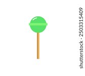 Lollipop vector illustration isolated on white background. Cartoon green round popsicle on stick. Lolly candy sucker for kids. Vector clipart icon. Eps 10 design.