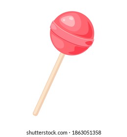 Lollipop vector illustration isolated on white background. Cartoon pink round popsicle on stick. Lolly candy sucker for kids. Vector clipart icon. Eps 10 design. 