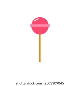 Lollipop vector illustration isolated on white background. Cartoon pink round popsicle on stick. Lolly candy sucker for kids. Vector clipart icon. Eps 10 design.