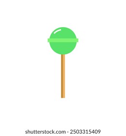 Lollipop, Vektorgrafik einzeln auf weißem Hintergrund. Cartoon grün rund Eis auf Stock. Süßigkeiten-Lutscher für Kinder. Vektorclipart-Symbol. EPS 10-Design.