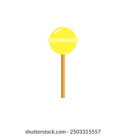 Lollipop vector illustration isolated on white background. Cartoon yellow round popsicle on stick. Lolly candy sucker for kids. Vector clipart icon. Eps 10 design.