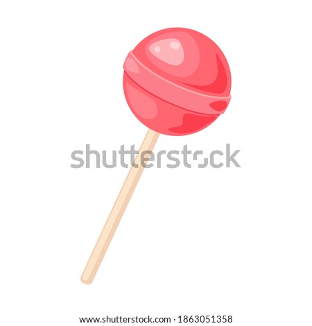 Lollipop vector illustration isolated on white background. Cartoon pink round popsicle on stick. Lolly candy sucker for kids. Vector clipart icon. Eps 10 design. 