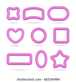 Lollipop violet frame set. Candy swirl border collection, photo album for every occasion, Realistic vector illustration on white background