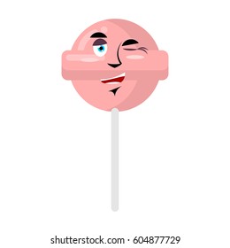 Lollipop winking Emoji. Candy on stick happy emotion isolated 