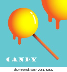 Lollipop yellow isolated on mint blue pastel background.sweet candy concept. Vector illustration.