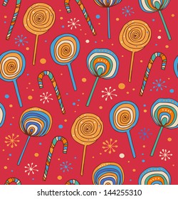Lollipops background. Sugarplums.Different fruit drops. Sugar candies. Sweet seamless pattern