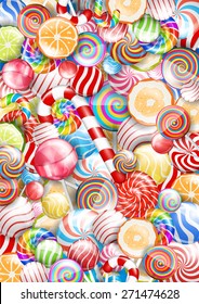 Lollipops. candies and sweets, bright colorful vector  background