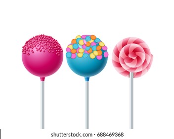 Lollipops candy dessert food background. Vector lollipop object isolated