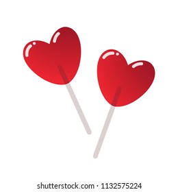 Lollipops. Candy on a stick in the form of heart. Vector illustration